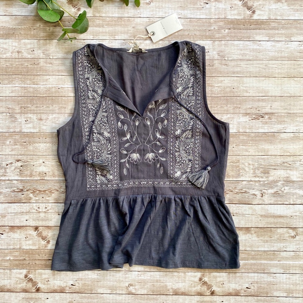 NWT Lucky Brand - Embroidered Peplum Tank - Picture 1 of 6